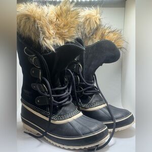 Sorel Joan of Arctic Waterproof Winter Boots Black Faux Fur Size 9 (40 EU)